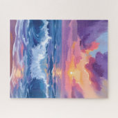 Puzzle Coucher de soleil rose violet | Aquarelle reflets  (Horizontal)