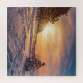 Puzzle Coucher de soleil sur la côte de la mer d'hiver (Horizontal)