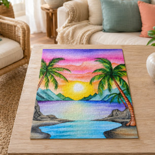 Puzzle Coucher de soleil sur la plage tropicale de l'île