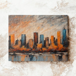 Puzzle Coucher de soleil sur la ville d'automne