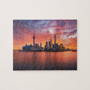 Puzzle Coucher de soleil sur Shanghai Skyline Travel City