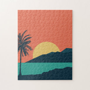 Puzzle Coucher de soleil sur un palmier, Île, Art abstrai