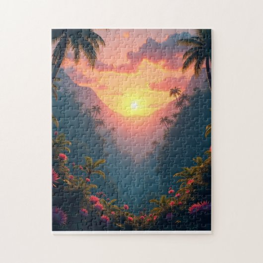 Puzzle Coucher de soleil sur une jungle tropicale (Vertical)