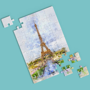 Puzzle Coucher de soleil Tour Eiffel Paris Aquarelle fran