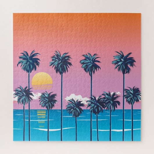 Puzzle Coucher de soleil tropical : Illustration de plage (Vertical)