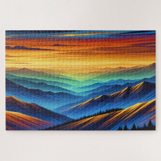 Puzzle Coucher de soleil vibrant sur des chaînes de monta (Horizontal)