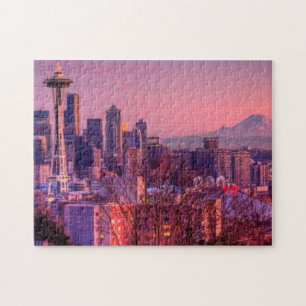 Puzzle Coucher du soleil derrière l'horizon de Seattle d
