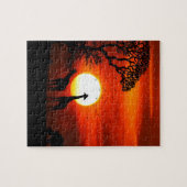 Puzzle Coucher du soleil orange en silhouette de girafe (Horizontal)