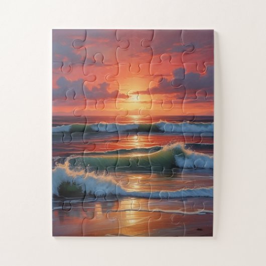 Puzzle Coucher Rouge Océan Peinture de paysage marin (Vertical)