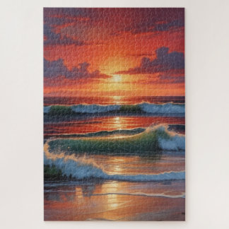 Puzzle Coucher Rouge Océan Peinture de paysage marin