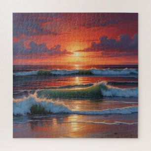 Puzzle Coucher Rouge Océan Peinture de paysage marin