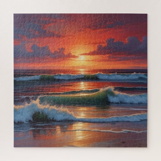 Puzzle Coucher Rouge Océan Peinture de paysage marin (Vertical)