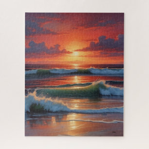 Puzzle Coucher Rouge Océan Peinture de paysage marin