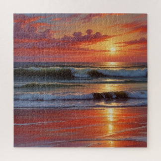 Puzzle Coucher Rouge Océan Peinture de paysage marin