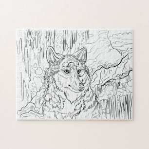 Puzzle Couleur de votre propre ligne de caverne Wolf Art