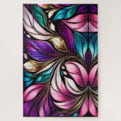 Puzzle Couleur rose florale et feuille en verre (Vertical)