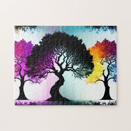 Puzzle Couleurs Abstraites sur les arbres noirs Silhouett (Horizontal)