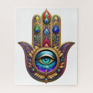 Puzzle Couleurs de Paon Doré Hamsa Saphir Vert Troisième