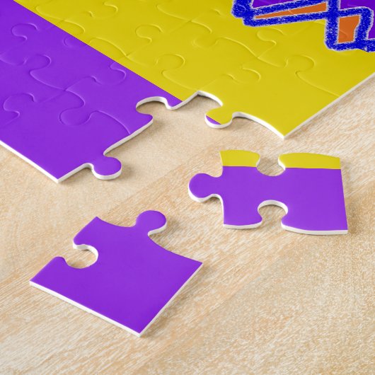 Puzzle Couleurs violet et moutarde en rotin d'art (Côté)