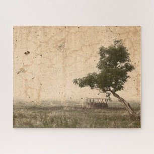 Puzzle Country Tree Russe Vintage Antique Beige Farm