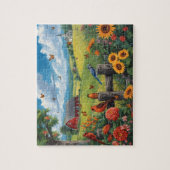 Puzzle Country View Birds Sunflowers Red Barn Scene (Vertical)