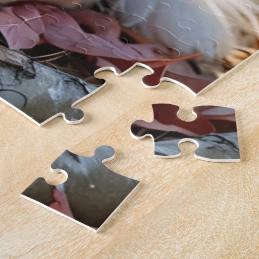 Puzzle Coupe de collie de sable mignonne en feuilles d'au (Côté)