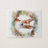 Puzzle Coupe de fête de la couronne de Noël Basenji (Horizontal)