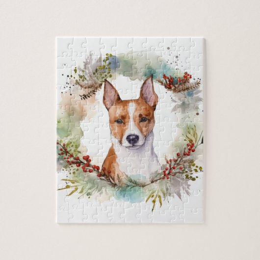 Puzzle Coupe de fête de la couronne de Noël Basenji (Vertical)
