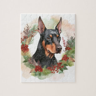 Puzzle Coupe festive Doberman Christmas Wreath