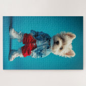 Puzzle Coupe Westie stylish en Denim et Basket (Horizontal)