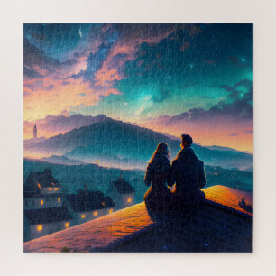 Puzzle Couple Assis Sur Le Toit