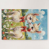 Puzzle Couple d'Alpacas Mignons avec Rubans Rouges Art (Horizontal)
