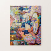 Puzzle Couple de café impressionniste lisant et débattant (Vertical)