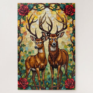 Puzzle Couple de cerfs Art Nouveau vitrail en arche