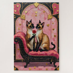 Puzzle Couple de chats siamois Art déco Saint-Valentin