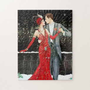 Puzzle couple de Noël rétro art déco