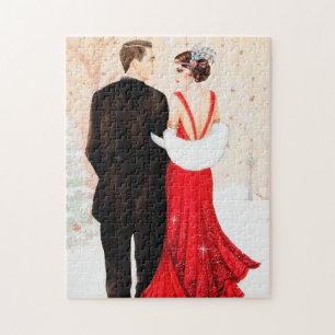 Puzzle couple de Noël rétro art déco