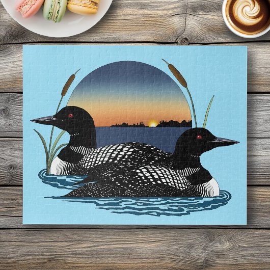 Puzzle Couple de plongeons imbattables au coucher du sole