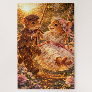 Puzzle Couple de souris victoriennes balançoire de jardin