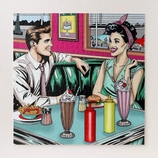 Puzzle Couple des années 1950 au dîner (Vertical)