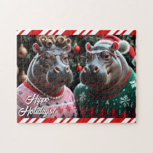 Puzzle Couple hippo de vacances en pulls de Noël