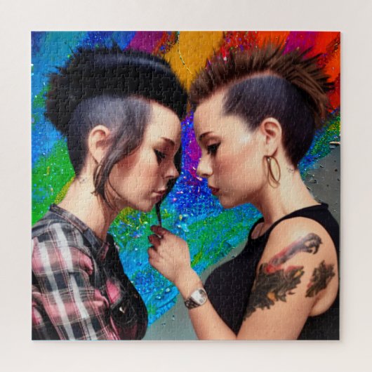 Puzzle Couple Lesbian Couple Rainbow Art (Vertical)