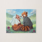 Puzzle Couples mignons de panda rouge dans l'amour (Horizontal)