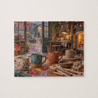 Puzzle Cour de studio de poterie automnal pluvieux