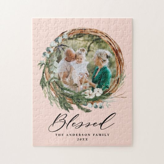 Puzzle Courbe feuillue moderne stylisée écriture bénite (Vertical)