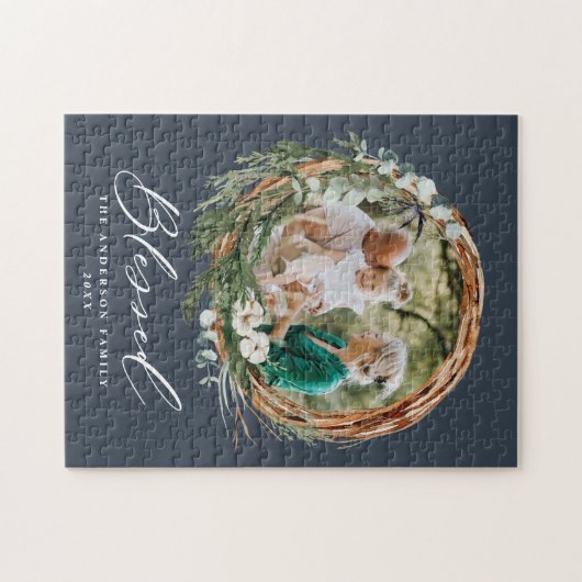 Puzzle Courbe feuillue moderne stylisée écriture bénite (Horizontal)