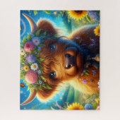 Puzzle Couronne de fleurs Vache des Highlands (Vertical)