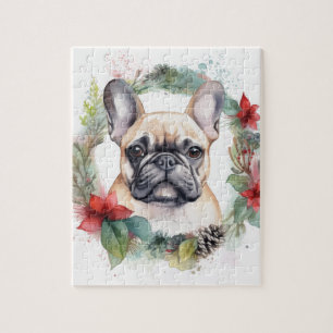 Puzzle Couronne de Noël Bouledogue français Chien de fête