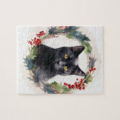 Puzzle Couronne de Noël Chat Noir Kit Chaton Festif (Horizontal)