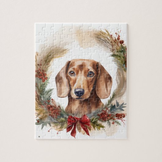 Puzzle Couronne de Noël de teckel Chien festif (Vertical)